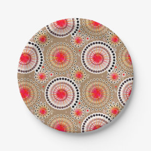 SStarbursts and pinwheels, taupe, red, white Paper Plates