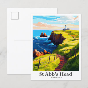 St Abb's Head Scotland Vintage Travel Illustration Postcard