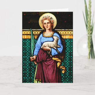 St Agnes of Rome, holding lamb and palm leaf Card