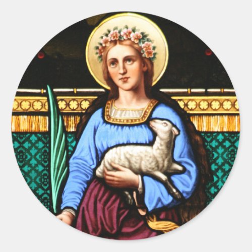 St Agnes of Rome holding lamb and palm leaf Classic Round Sticker