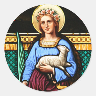St Agnes of Rome, holding lamb and palm leaf Classic Round Sticker