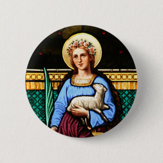 St Agnes of Rome, holding lamb and palm leaf Pinback Button