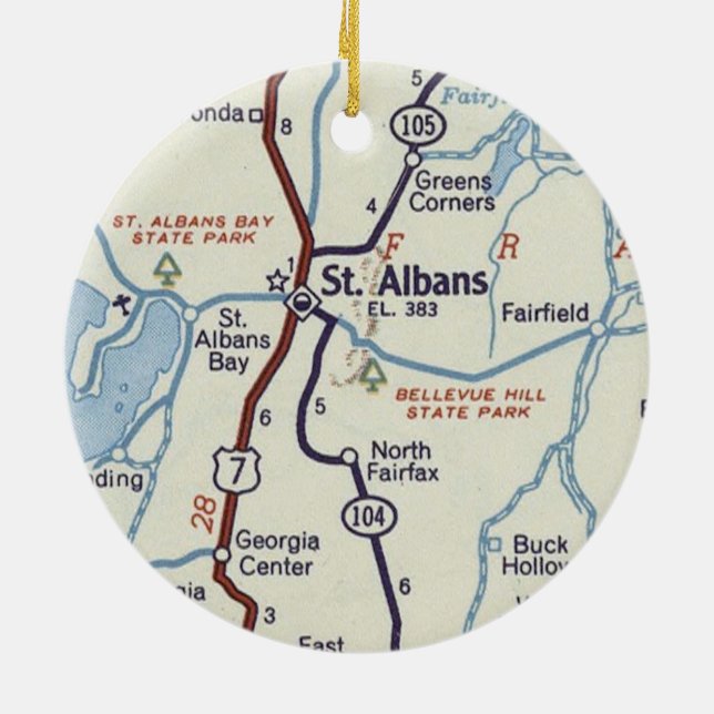 St. Albans Vermont Vintage Map Ceramic Ornament (Back)