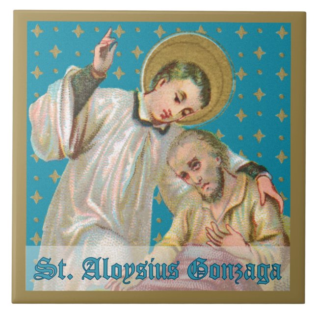 St. Aloysius Gonzaga & Plague Victim (M 006) Ceramic Tile (Front)
