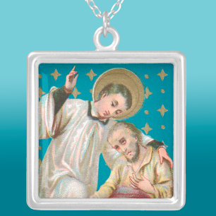 St. Aloysius Gonzaga & Plague Victim (M 006) Silver Plated Necklace