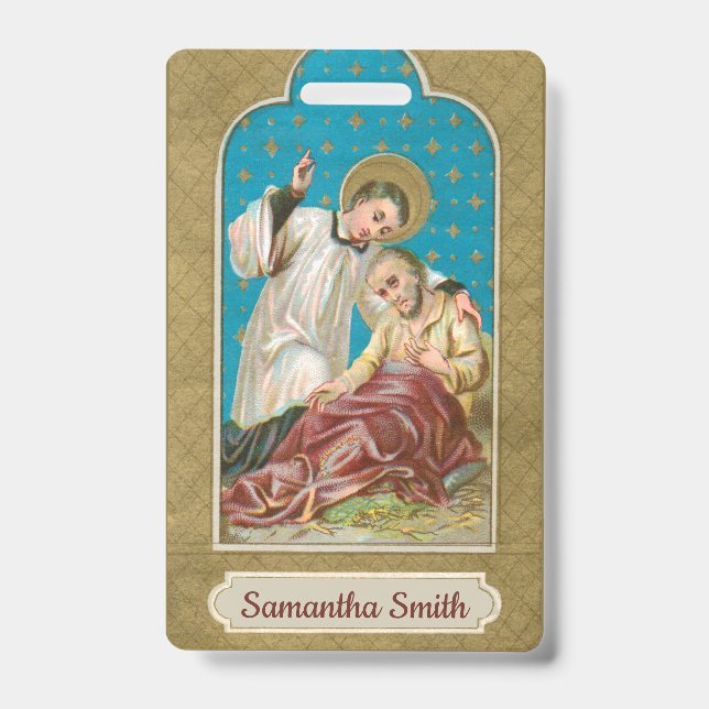 St Aloysius Gonzaga & Plague Victim (Style 3; M06) Badge (Front)