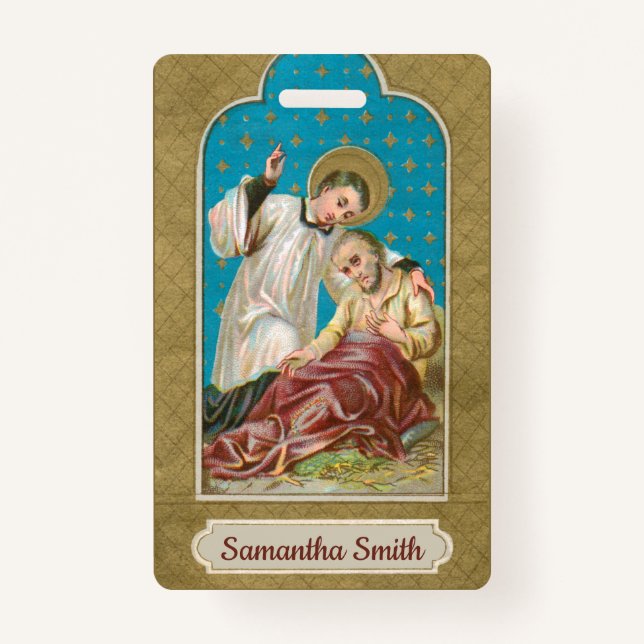 St Aloysius Gonzaga & Plague Victim (Style 3; M06) Badge (Front)