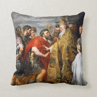 St. Ambrose and Emperor Theodosius  Paul Rubens Throw Pillow