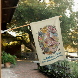 St. Ambrose of Milan with Flowers, Bees, and Hive House Flag