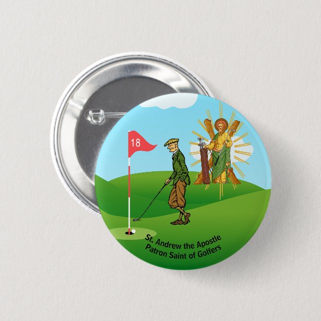 St. Andrew and Dapper Male Golfer Button (Front & Back)