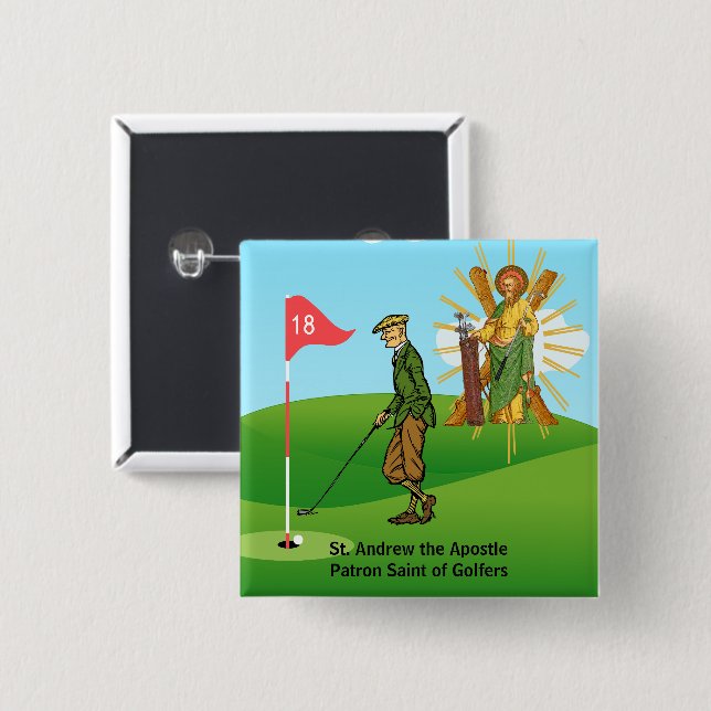 St. Andrew and Dapper Male Golfer Button (Front & Back)