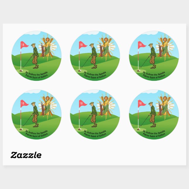 St. Andrew and Dapper Male Golfer Classic Round Sticker (Sheet)