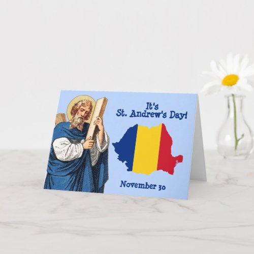 St Andrew and Flag_Map of Romania Feast Day Card