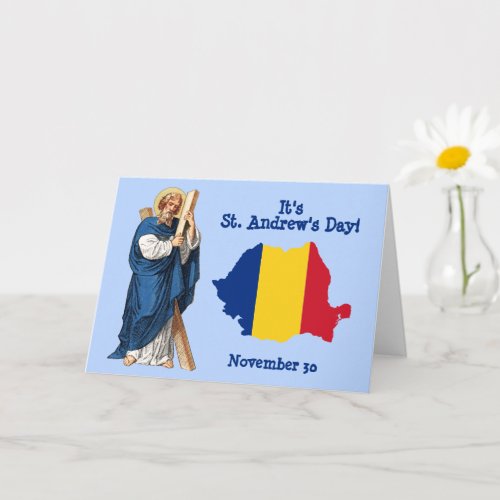 St Andrew and Flag_Map of Romania Feast Day Card