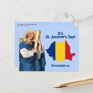 St. Andrew and Flag-Map of Romania Feast Day Postcard