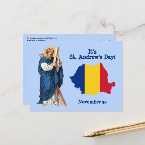 St Andrew and Flag_Map of Romania Feast Day Postcard