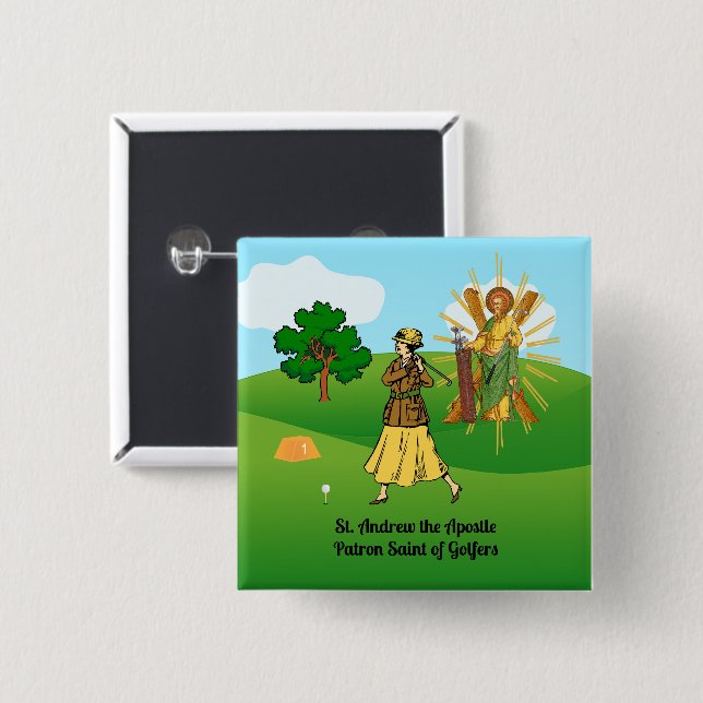 St. Andrew and Upscale Lady Golfer Button (Front & Back)