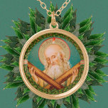 St. Andrew the Apostle (JMAS 02) Gold Plated Necklace<br><div class="desc">Image Credit (JMAS 02): Antique image of St. Andrew the Apostle from a late 19th-century devotional print in chromolithography with gilt accents originally published by Josef Müller, Art Publisher, Munich, Germany, from the designer’s private collection of religious ephemera. The image is one of twelve in the publisher’s Apostle Series (No....</div>