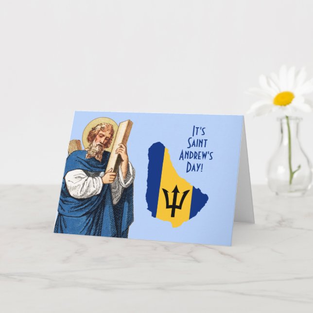 St. Andrew with Flag-Map of Barbados Feast Day Card (Small Plant)