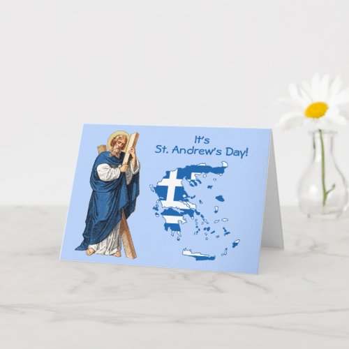 St Andrew with Flag_Map of Greece Feast Day Card