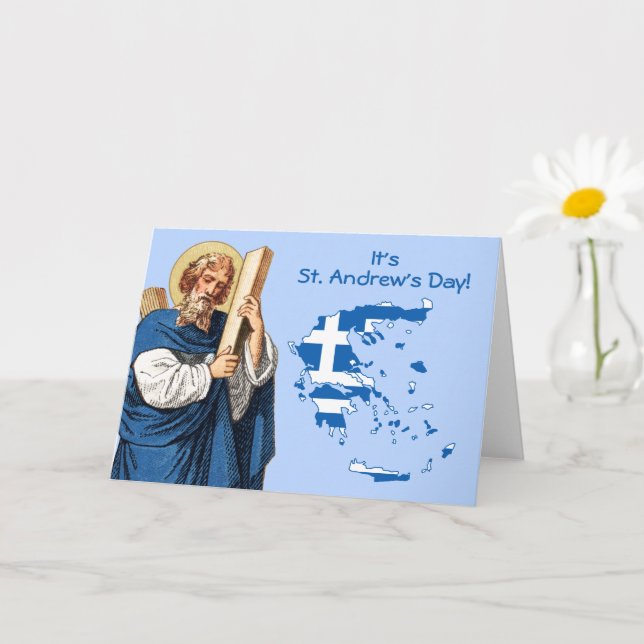 St. Andrew with Flag-Map of Greece Feast Day Card (Small Plant)