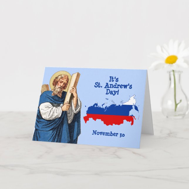 St. Andrew with Flag-Map of Russia Feast Day Card (Small Plant)