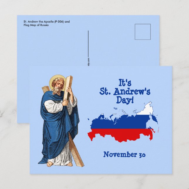 St. Andrew with Flag-Map of Russia Feast Day Postcard (Front/Back)