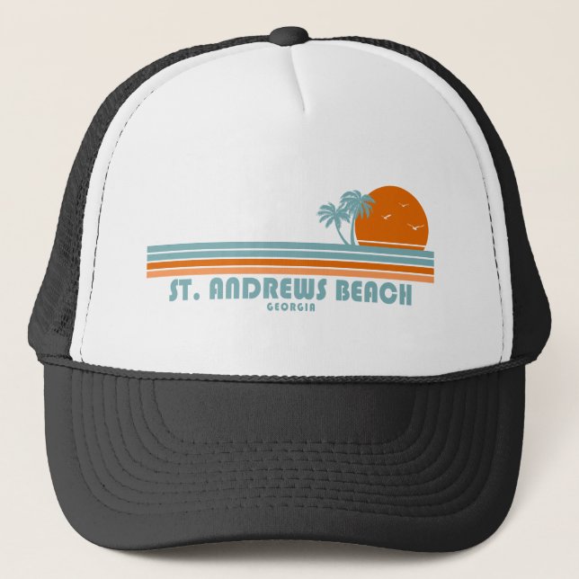 St. Andrews Beach Georgia Sun Palm Trees Trucker Hat (Front)