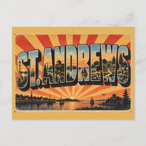 St. Andrews-by-the-Sea NB Harbour Town Art Postcard