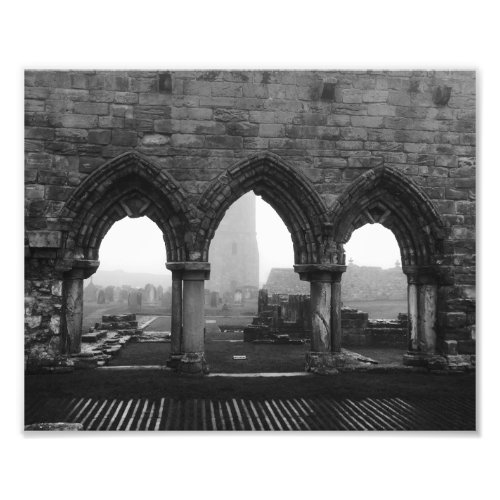 St Andrews Cathedral Arches in Fog Black and White Photo Print