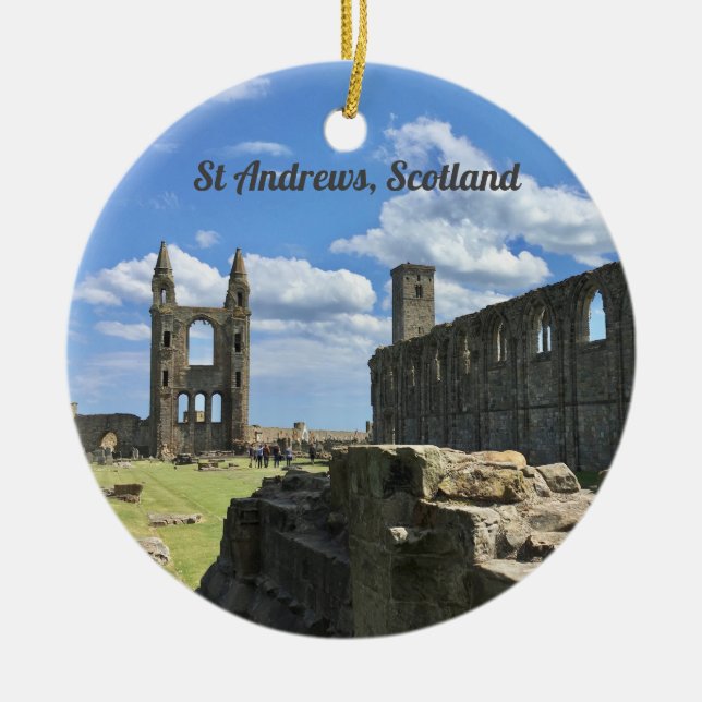 St Andrews Scotland Cathedral Ruins Towers in Sun Ceramic Ornament (Front)