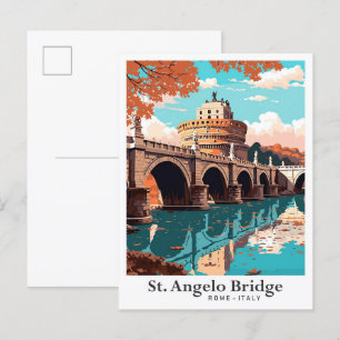 St Angelo Bridge Rome Vintage Travel Illustration Postcard