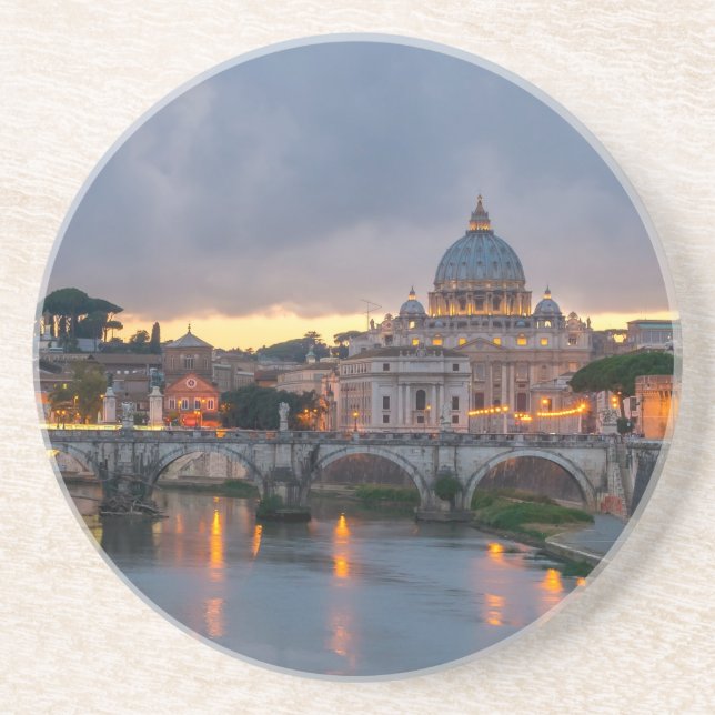 St. Angelo Bridge, St. Peter's Basilica, Rome Sandstone Coaster (Front)