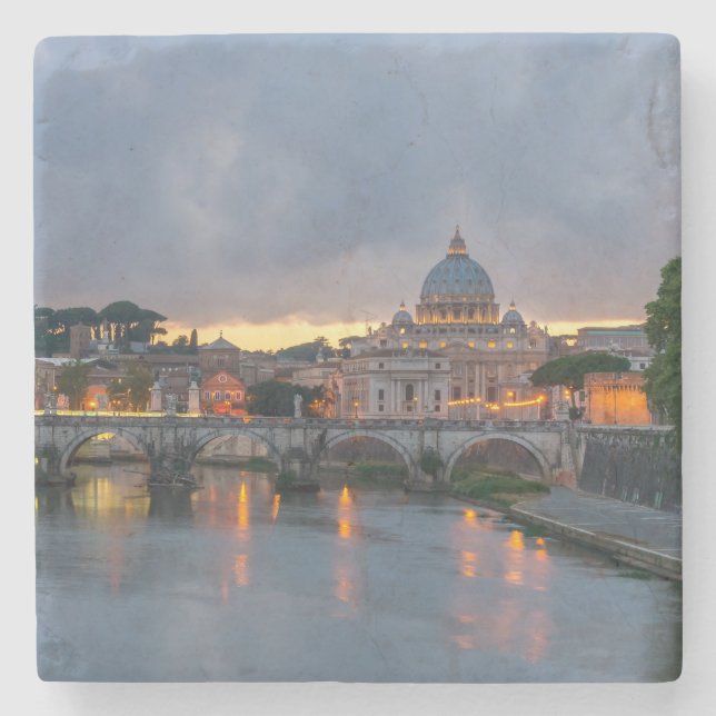 St. Angelo Bridge, St. Peter's Basilica, Rome Stone Coaster (Front)