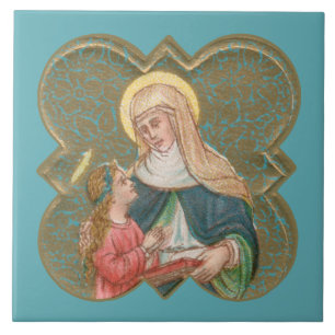 St. Anne and the BVM in a Barbed Quatrefoil (BK67) Ceramic Tile