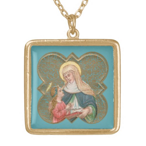 St Anne and the BVM in a Barbed Quatrefoil BK67 Gold Plated Necklace