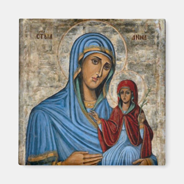 St. Anne and the Theotokos Orthodox Christian Icon Magnet (Front)
