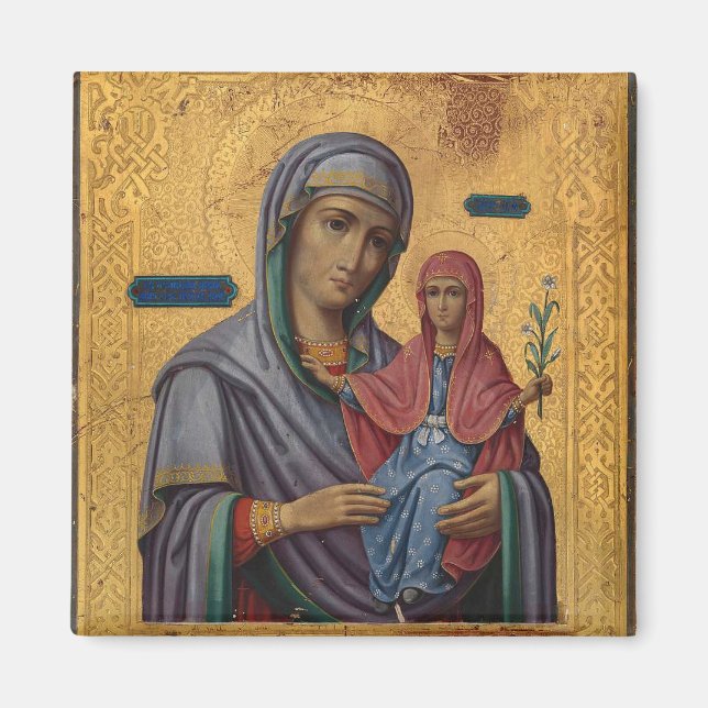 St. Anne and the Theotokos Orthodox Christian Icon Magnet (Front)