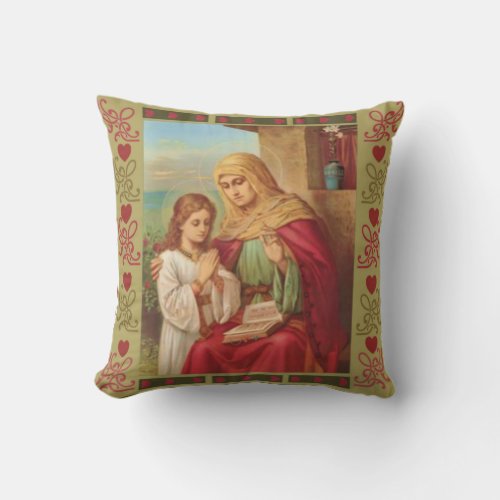 St Anne Virgin Child Mary Grandmother Hearts Throw Pillow