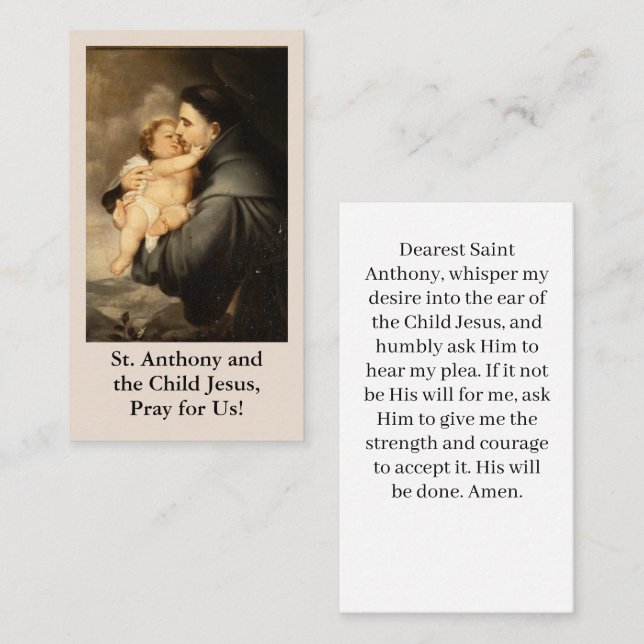 St. Anthony and Child Jesus Prayer Card (Front/Back)