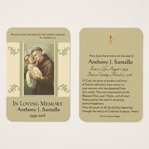 St Anthony Baby Jesus Funeral Memorial Holy Card