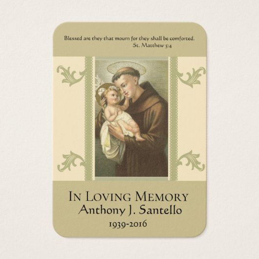 St. Anthony Baby Jesus Funeral Memorial Holy Card (Front)
