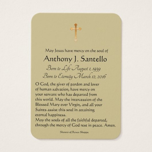 St. Anthony Baby Jesus Funeral Memorial Holy Card (Back)