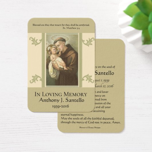St. Anthony Baby Jesus Funeral Memorial Holy Card (Desk)