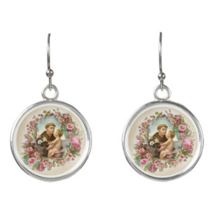 St. Anthony Baby Jesus Roses Earrings