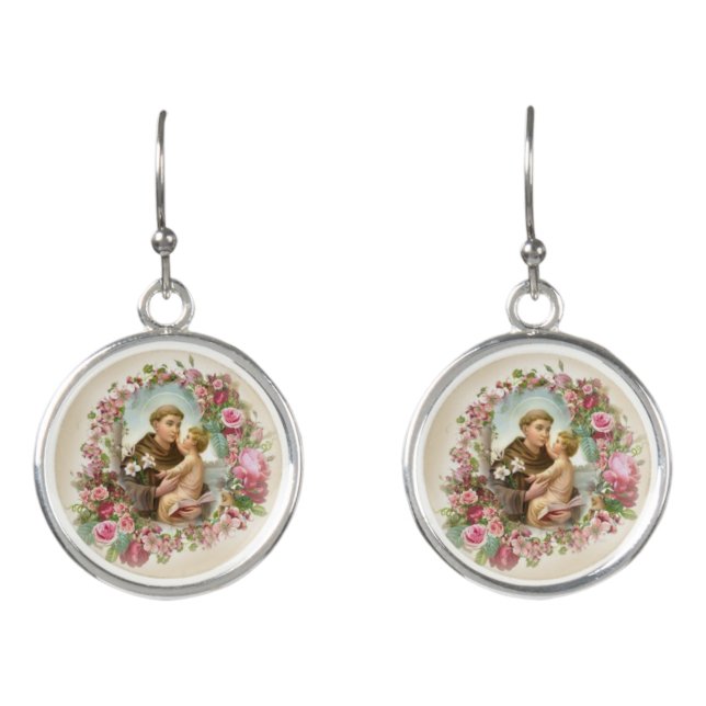 St. Anthony Baby Jesus Roses Earrings (Front)