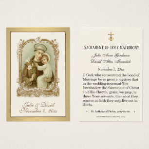 St. Anthony Jesus Elegant Gold Wedding Favor Card