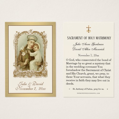 St Anthony Jesus Elegant Gold Wedding Favor Card 