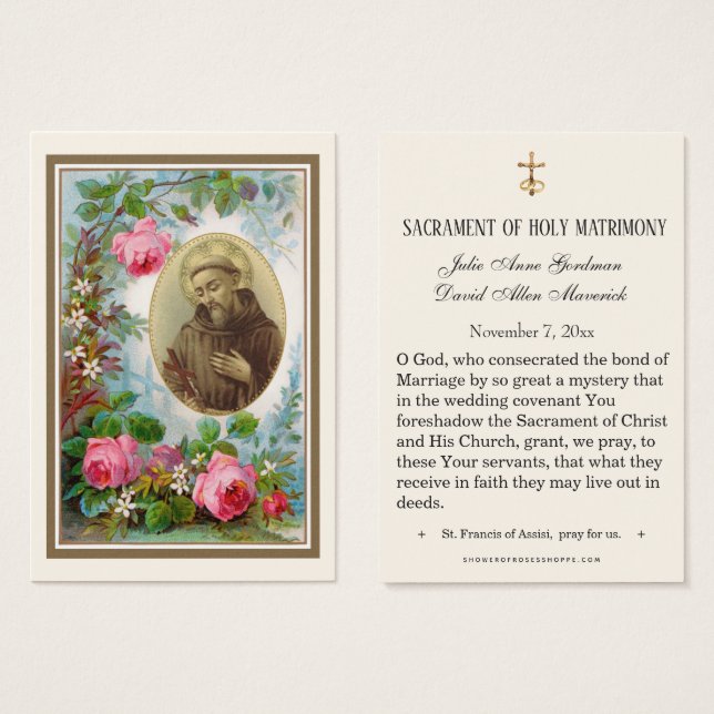 St. Anthony Jesus Elegant Gold Wedding Favor Card  (Front & Back)