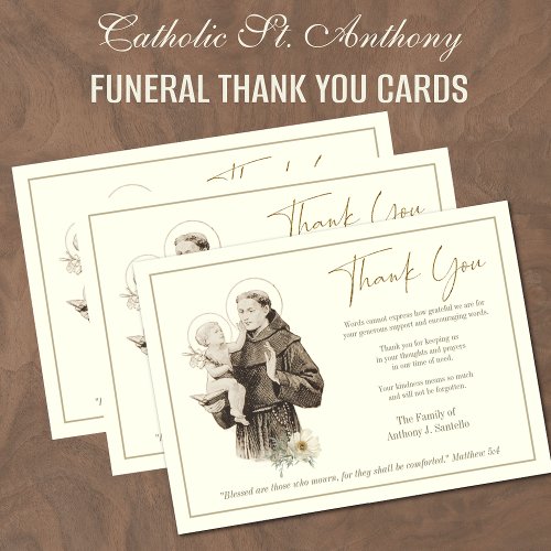 St Anthony Jesus  Funeral Condolence Sympathy  Thank You Card